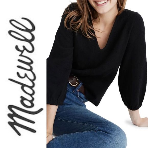 NWT MADEWELL Texture & Thread Full Knit Black Sleeve Top - Picture 15 of 15